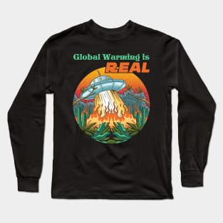 Global Warming is Real UFO Retro Long Sleeve T-Shirt